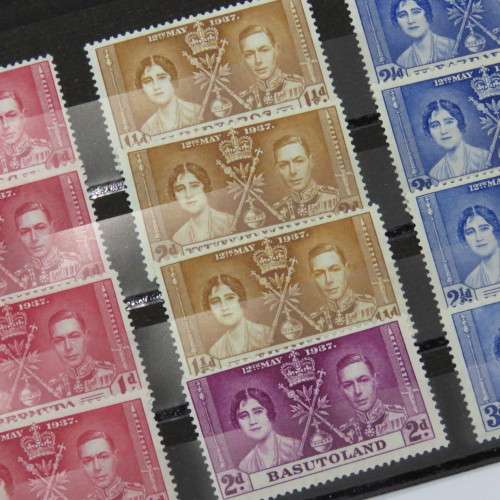 Lot of 12 George 6 stamps mint hinged - Barbados, Bechuanaland, Bermuda, Basutoland