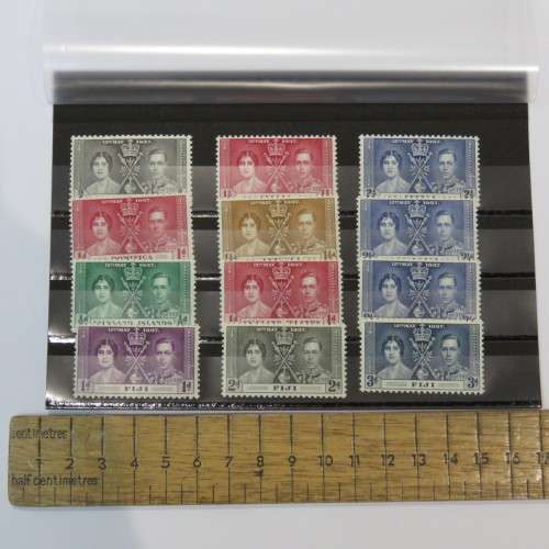 Lot of 12 George 6 Coronation stamps mint hinged - Cyprus, Dominica, Falkland Islands, Fiji