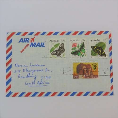 Airmail letter from Australia to South Africa with butterfly stamps