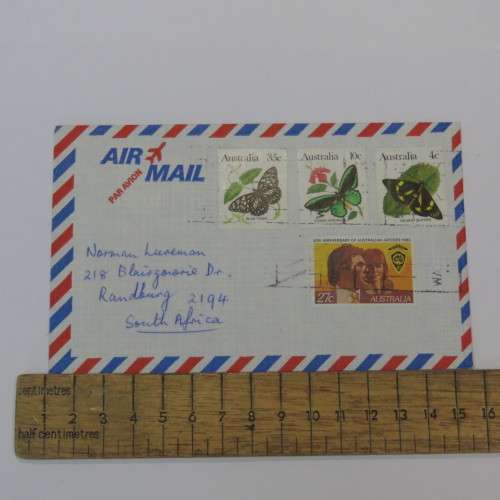 Airmail letter from Australia to South Africa with butterfly stamps