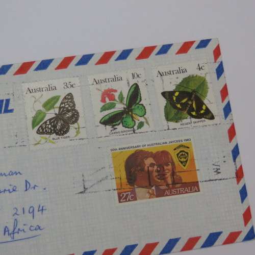 Airmail letter from Australia to South Africa with butterfly stamps