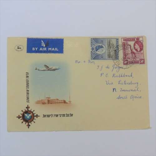 Airmail cover from Nairobi, Kenya to Pietersburg, South Africa 1955