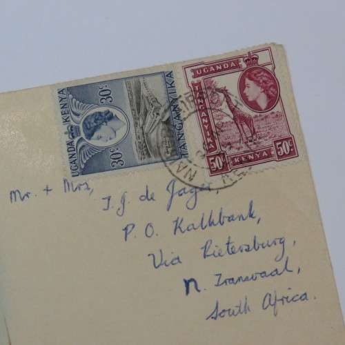 Airmail cover from Nairobi, Kenya to Pietersburg, South Africa 1955