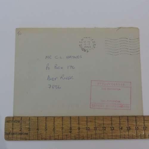 Postal cover and card for commissioning of SAS Outeniqua posted 1993