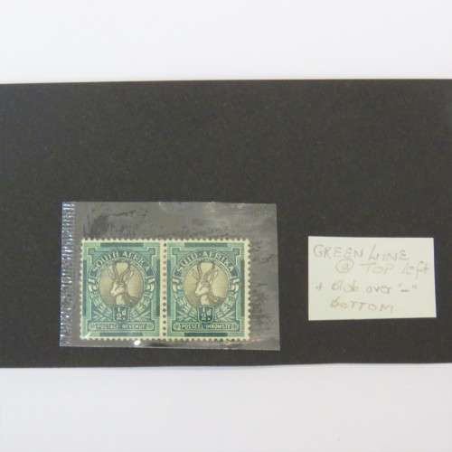 SACC 113 with error vertical line between/above horns on English stamp plus blob over hyphen