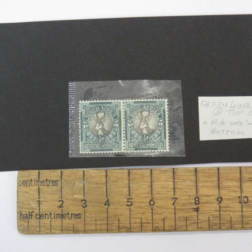SACC 113 with error vertical line between/above horns on English stamp plus blob over hyphen
