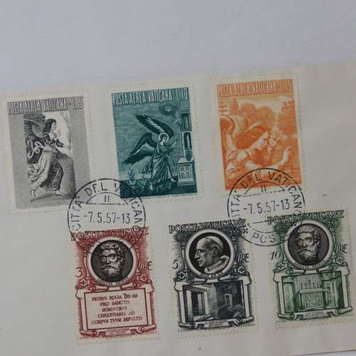 Vatican City 7 May 1957 Postal cover with 6 Vatican stamps