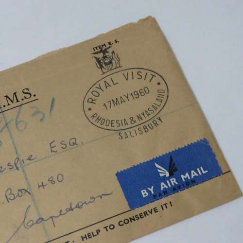 Southern Rhodesia Royal visit date stamp 17 May 1960 on registered airmail post