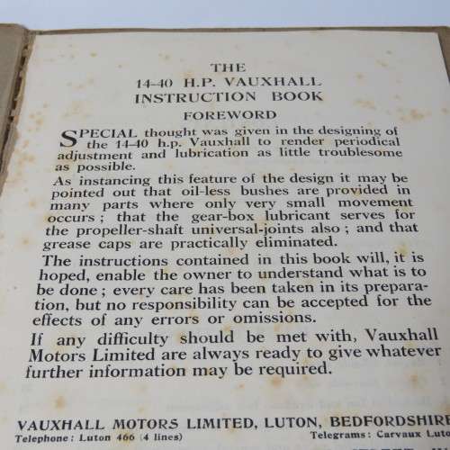 Vauxhall 14-40 H.P. Instruction book