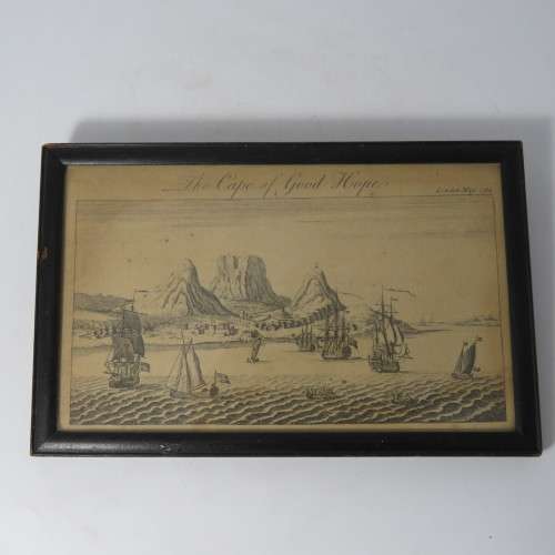 London Mag 1754 copper engraving etching of the Cape of Good Hope - framed