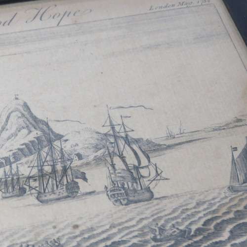 London Mag 1754 copper engraving etching of the Cape of Good Hope - framed