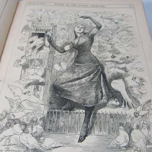 1886 Bound volume of Punch magazine - some damage