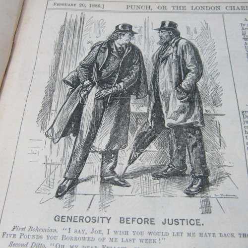 1886 Bound volume of Punch magazine - some damage