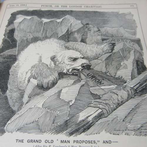 1886 Bound volume of Punch magazine - some damage