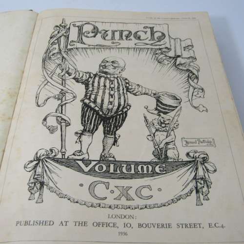 1936 Bound volume of Punch magazine - Jan to June and Jul to Dec - some damage