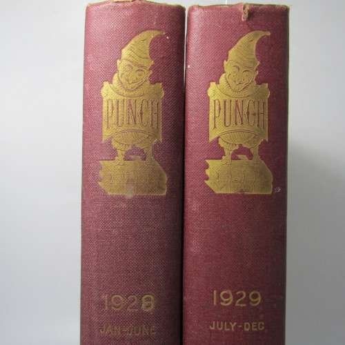 1929 Bound volume of Punch magazine - Jan to June and Jul to Dec - some damage