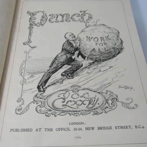 1929 Bound volume of Punch magazine - Jan to June and Jul to Dec - some damage