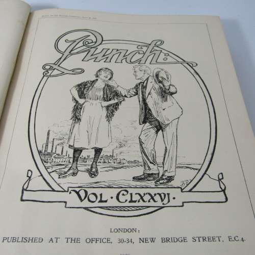 1929 Bound volume of Punch magazine - Jan to June and Jul to Dec - some damage