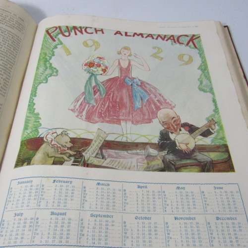 1928 Bound volume of Punch magazine - Jan to June and Jul to Dec - some damage