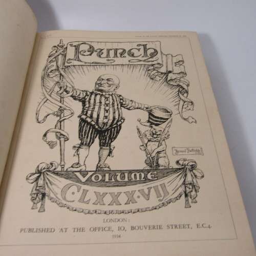 1934 Bound volume of Punch magazine - Jan to June and Jul to Dec - some damage