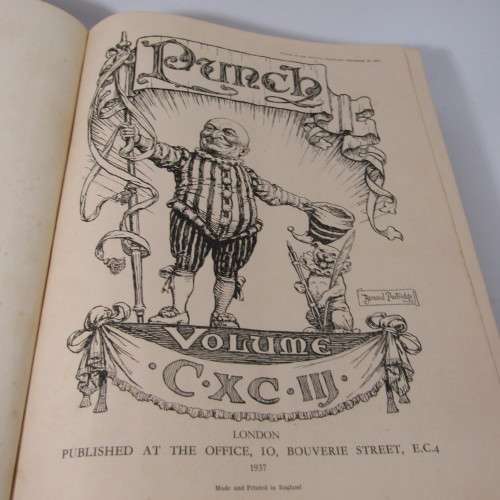 1937 Bound volume of Punch magazine - Jan to June and Jul to Dec - some damage