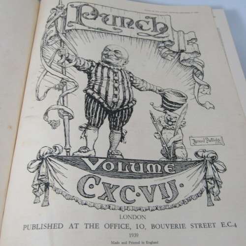 1939 Bound volume of Punch magazine - Jan to June and Jul to Dec - some damage