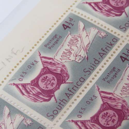 SACC 149 South Africa Centenary of Oranje Free State 4 1/2 d block of 8 stamps