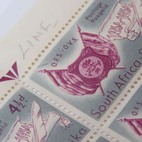 SACC 149 South Africa Centenary of Oranje Free State 4 1/2 d block of 8 stamps