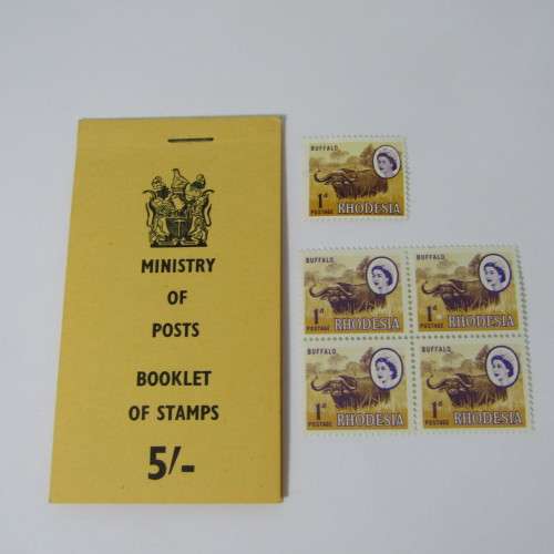 Rhodesia 1d Buffalo stamps - Single, normal stamp - block of 4, misformed face - Booklet, misformed