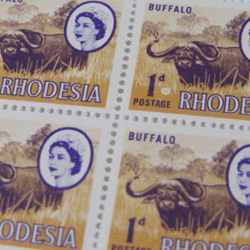 Rhodesia 1d Buffalo stamps - Single, normal stamp - block of 4, misformed face - Booklet, misformed