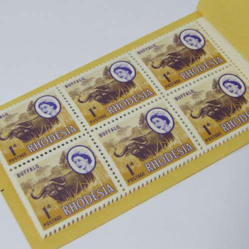 Rhodesia 1d Buffalo stamps - Single, normal stamp - block of 4, misformed face - Booklet, misformed