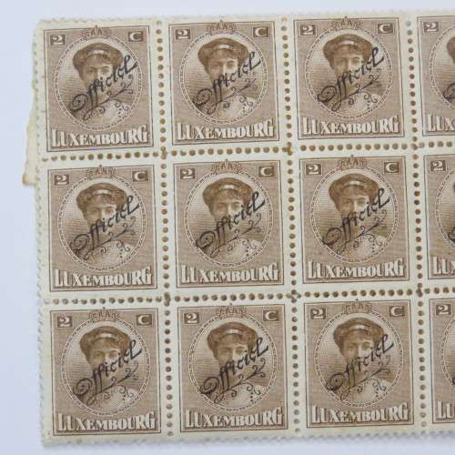 Luxembourg block of 20 x 1921 official stamps 2c plus 5 extra