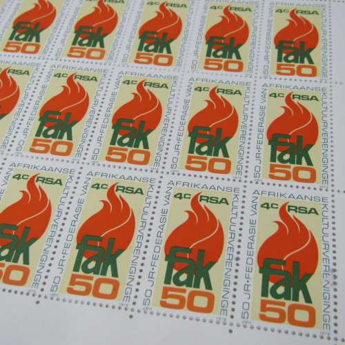 South Africa SACC 477 - 18 December 1979 FAK 50 years full page of 4c stamps - 100 in total