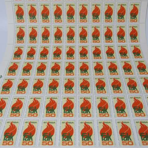 South Africa SACC 477 - 18 December 1979 FAK 50 years full page of 4c stamps - 100 in total
