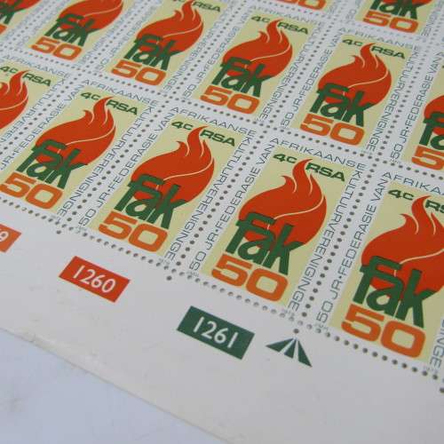 South Africa SACC 477 - 18 December 1979 FAK 50 years full page of 4c stamps - 100 in total
