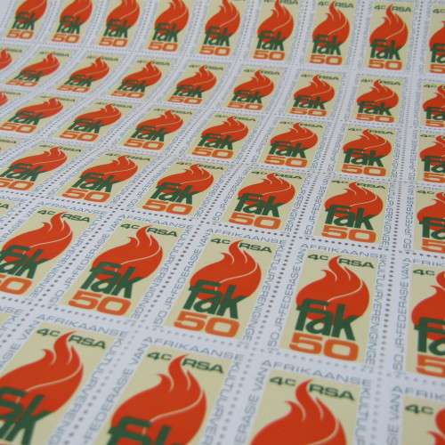 South Africa SACC 477 - 18 December 1979 FAK 50 years full page of 4c stamps - 100 in total