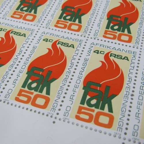 South Africa SACC 477 - 18 December 1979 FAK 50 years full page of 4c stamps - 100 in total