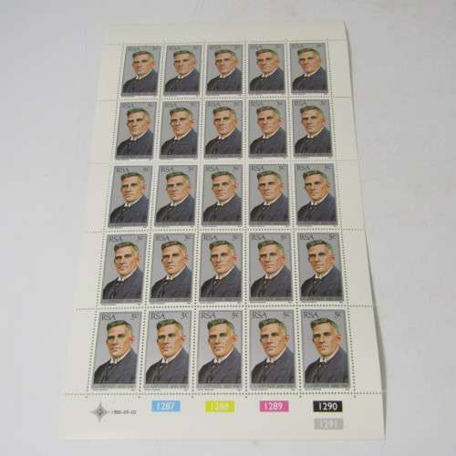 CL Leipoldt  - full page of 25 stamps - 2 stamps with tattoo on face A2 and A4 - more errors