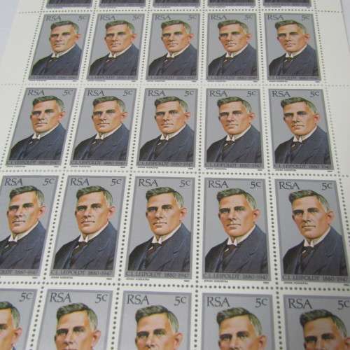 CL Leipoldt  - full page of 25 stamps - 2 stamps with tattoo on face A2 and A4 - more errors