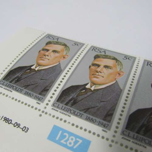 CL Leipoldt  - full page of 25 stamps - 2 stamps with tattoo on face A2 and A4 - more errors