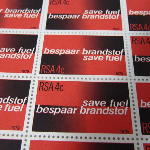 South Africa SACC 461 and 462 full sheet of 1979 RSA 4c save fuel stamps