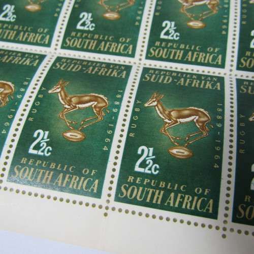 South Africa SACC 245 Lot of 20 x 2 1/2 cent Springbok rugby stamps - 10 in bottom row with error