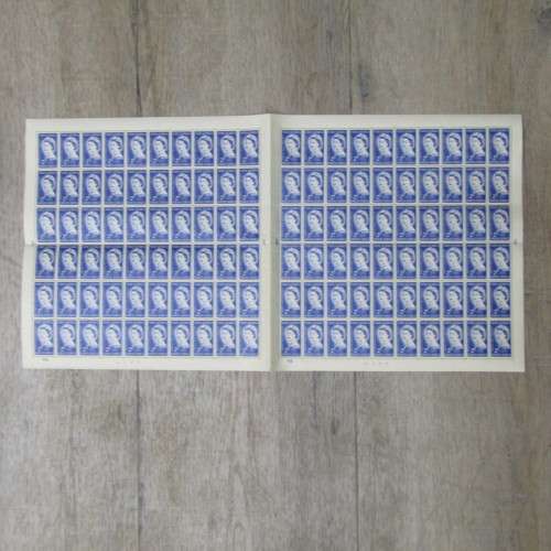 South Africa Full page of 2d 1953 Coronation stamps - variations stamps with marks / spots on face