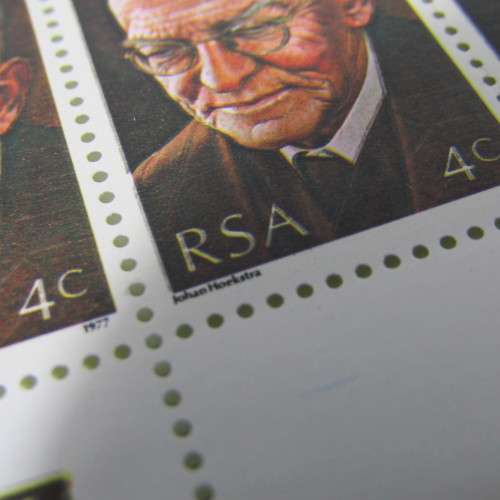 South Africa SACC 416 Totius - Full sheet of 4c stamps with shift in colour of RSA and 4c