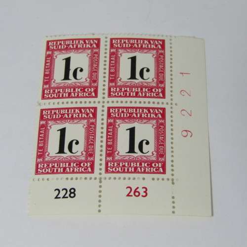 Postage due 1c control block mint SACC 56 - with flaw - top left black mark to right if 1