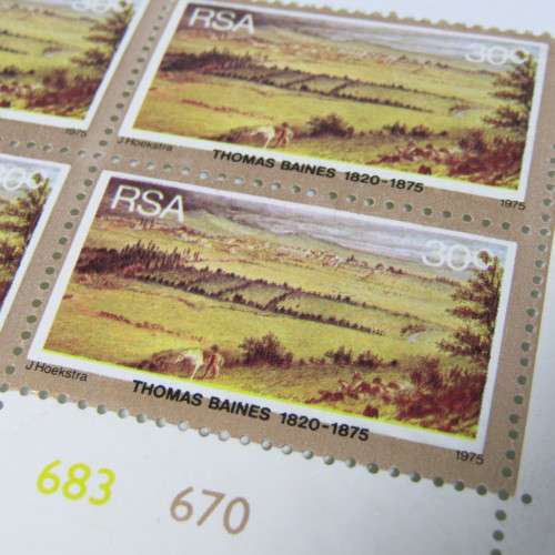 Thomas Baines 30c stamp 1975 SACC 387 - Control block with large shift downwards in black printing