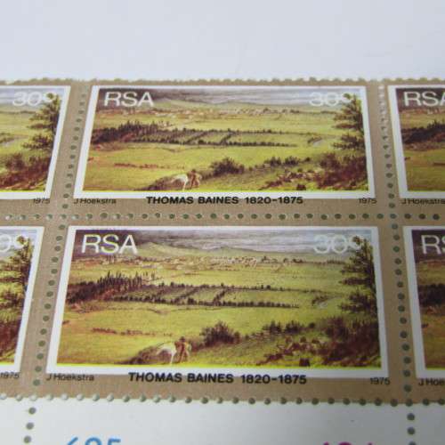 Thomas Baines 30c stamp 1975 SACC 387 - Control block with large shift downwards in black printing