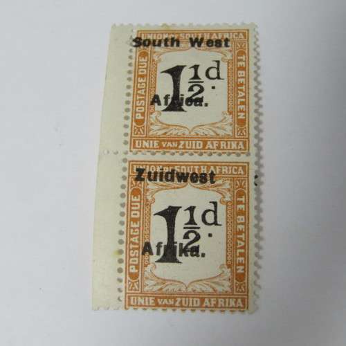 South West Africa 1 1/2 d postage due SACC 23 - large shift to left of overprint