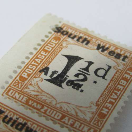 South West Africa 1 1/2 d postage due SACC 23 - large shift to left of overprint