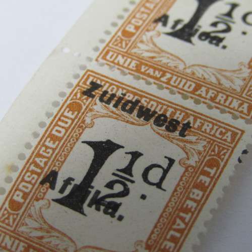 South West Africa 1 1/2 d postage due SACC 23 - large shift to left of overprint